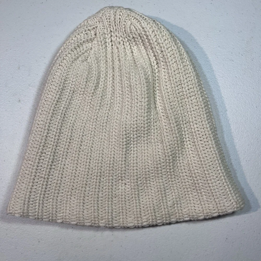 Slouchy Beanie Hat Womens White Logo Chunky Knit Winter LOVE YOUR MELON‎ USA EUC